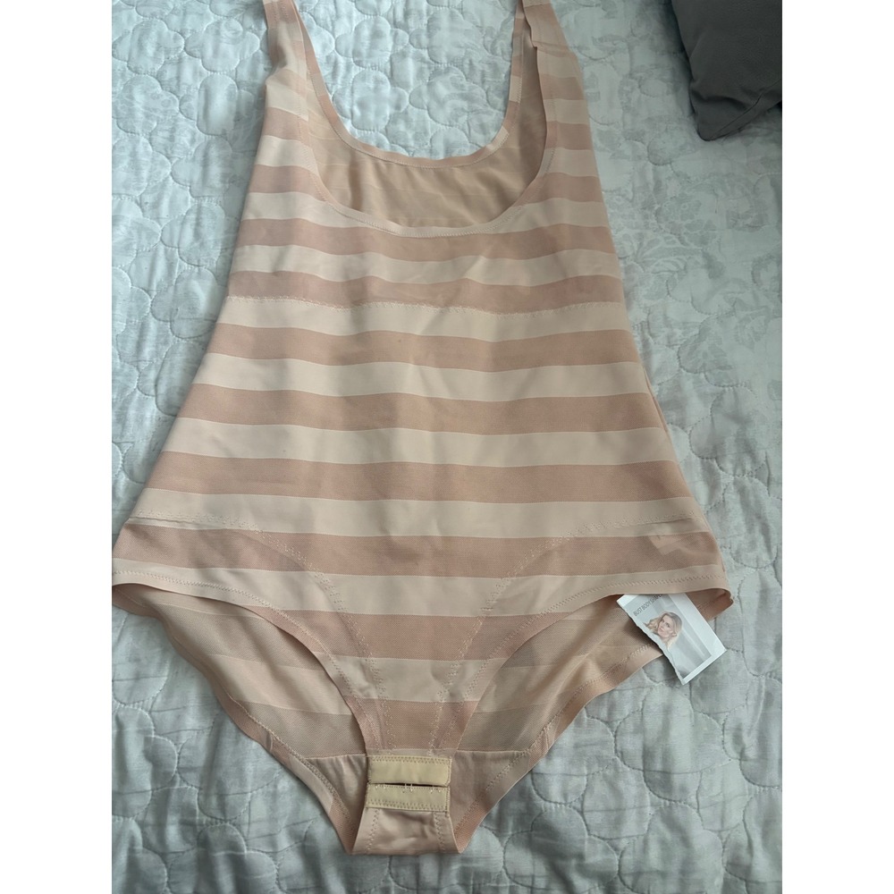 Noir by EuroSkins‎ Nude Striped Sheer Mesh Bust Body Shaper Bodysuit 2X New